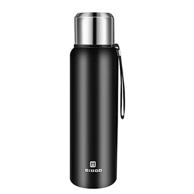 Insulated vacuum Thermo Bottle 1000ml/33.8oz with cup Stainless steel coffee bottles for hot and cold drink water flask.(Black,1000ml)