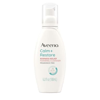 Aveeno Calm + Restore Redness Relief Foaming Cleanser, Daily Facial Cleanser With Calming Feverfew to Help Reduce the Appearance of Redness, Hypoallergenic & Fragrance-Free, 6 fl. oz