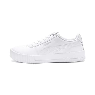 PUMA Womens Carina Leather Sneaker, White Silver, 8