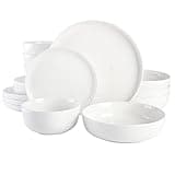 Gibson Home Oslo Porcelain Chip and Scratch Resistant Dinnerware Set, Service for 4 (16pcs), Plates and Bowls Dishes Sets, White