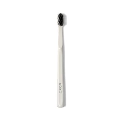 Boka Classic Manual Toothbrush with Extra Soft Activated-Charcoal, Tapered Bristles, Bioplastic Handle that Includes Travel Cap, Dentist-Approved, Great for Adults and Kids, White (Pack of 1)
