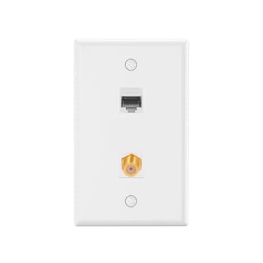 VCE 2-Port Ethernet Coax Wall Plate (UL Listed), Coax and Ethernet Wall Outlet with CAT6 Keystone Coupler and 3GHz Gold Plated Coaxial Keystone Jack Insert