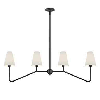 Electro bp;47" W 4-Light Linear Kitchen Island Lighting Fixture Classic Chandeliers Matt Black with White Linen Shades for Dining Room,E12,160W;