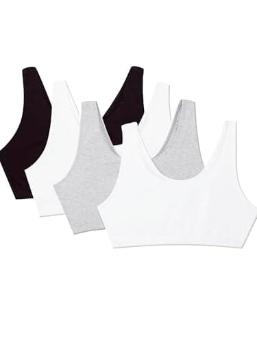 Fruit of the Loom Women's Built Up Tank Style Sports Bra, Black/WHT/WHT/Heather Grey, 34