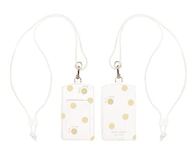 Kate Spade New York ID Badge Holder with Lanyard, Vegan Leather Slim Card Wallet, Name Tag Case for Work, School, or Travel, Gold Dot with Script