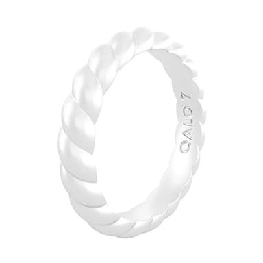 QALO Women's Rubber Silicone Ring, Twist Stackable Rubber Wedding Band, Breathable, Durable Engagement Silicone Ring, 3.3mm Wide 2mm Thick, Pearl, Size 6