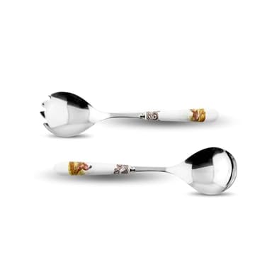 Spode Woodland Salad Servers – 10 Inch Porcelain & Steel Set Featuring Pheasant, Quail, Pintail & Duck Motifs – Elegant Game Bird Design, Hand Wash Only, Ideal for Seasonal Entertaining