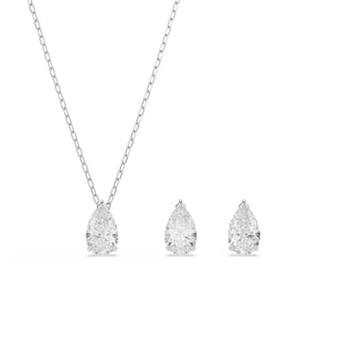 Swarovski Stilla Attract Jewelry Set, Pendant Necklace and Stud Earrings with Sparkling Clear Drop-Shaped Crystals on a Rhodium Finish Setting, Part of the Stilla Attract Collection