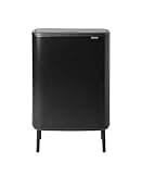 Brabantia Bo Hi Touch Top Trash Can - 2 x 8 Gal Inner Buckets (Matt Black) Waste/Recycling Garbage Can, Removable Compartments, Raised Legs