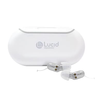 Lucid Hearing Fio Premium Rechargeable OTC Hearing Aids, Silver - iOS & Android Compatible - For Adults with Mild to Moderate Hearing Loss - Bluetooth, App Controls & Up to 16 Hours of Battery Life