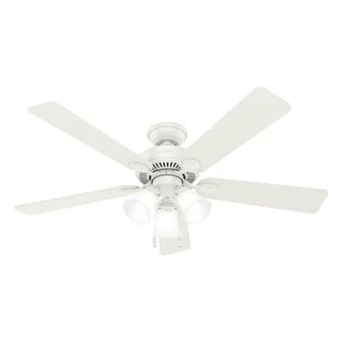 Hunter 52 inch Indoor Ceiling Fan with LED Lights - White Ceiling Fan with Pull Chain, For Bedroom, Living Room, or Kitchen, Standard Mount, No Remote, 5 Blades - Swanson 50895, Fresh White