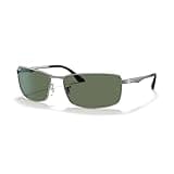 Ray-Ban RB3498 004/71 64M Gunmetal/Plastic Lens G-15 Green Rectangular Sunglasses For Men + BUNDLE with Designer iWear Eyewear Kit