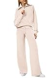 XIEERDUO Vacation Outfits For Women 2 Piece Long Pants Oversized Sweatsuit Tracksuit Set Apricot L