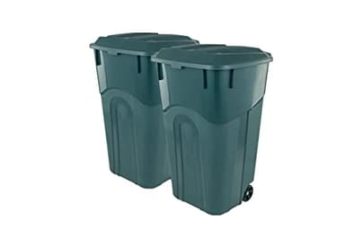 ECOSolution 32 Gallon Wheeled Outdoor Garbage Can with Attached Snap Lock Lid and Heavy-Duty Handles, ECO Green, Heavy-Duty Construction, Perfect Back Yard, Deck, or Garage Trash Can, Pack of 2