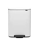 Brabantia Bo Step-On Pedal Trash Can - 2 x 8 Gal Inner Buckets (White) Waste/Recycling Garbage Can, Removable Compartments