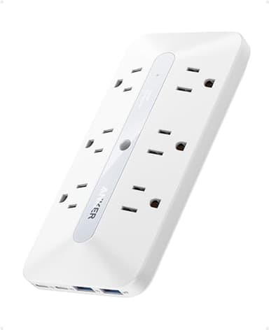 Anker Outlet Extender, Power Strip with 300J Surge Protector, 10-in-1 with 6 AC, 2 USB A, 2 USB C Ports, Wide-Spaces Outlets and 20W Fast Charging, Dorm Room Essentials