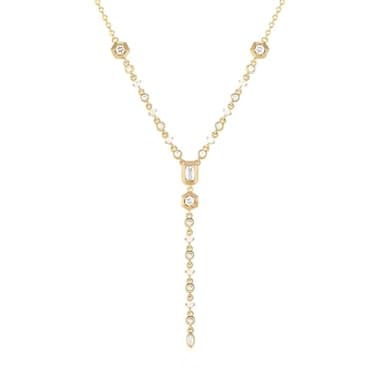 925 sterling Silver Lariet Necklace, 14K Yellow Gold Long Y Necklace with Zircon Geometric Long, Vintage Charm Silver Lariat Jewelry Accessories, Simple Shiny Gold Lariet Necklace for Women