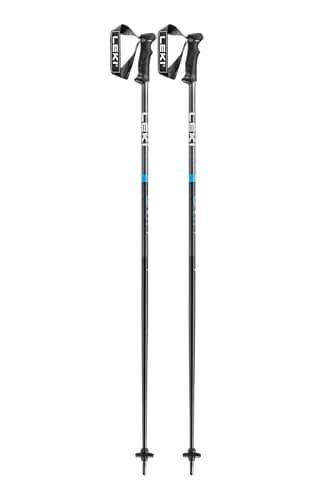 LEKI QNTM Lightweight Aluminum Ski Poles for Alpine Skiing - Black-Llight Anthracite-Cyan - 125 cm