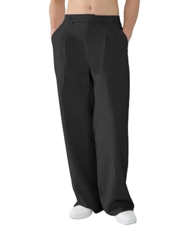 Susclude Wide Leg Dress Pants Men Pleated Old Money Baggy Casual Pants for Men Relaxed Fit Trousers with Slant Pockets Black
