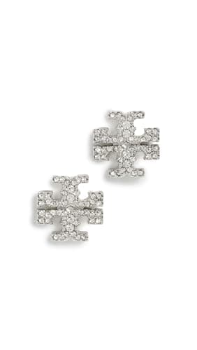 Tory Burch Women's Icon Pavé Stud Earrings, Tory Silver/Crystal, One Size
