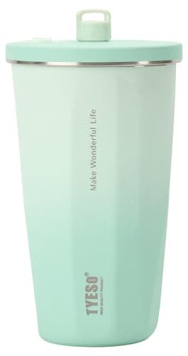 TYESO 20oz Tumbler with Retractable Straw, Stainless Steel Tumbler with straw inside Stainless steel wide-mouth vacuum insulation bottler home office outdoor multi-color (GRADIENT MINT GREEN, 20 oz)
