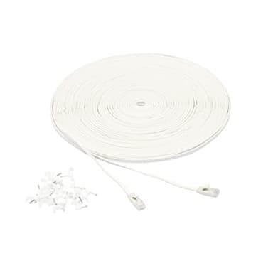 Amazon Basics Cat 6 Ethernet RJ45 10Gbps Flat Network Cable, 100ft Snagless with Gold-Plated Connectors, Outdoor & Indoor Solid Patch Cord with Clips for Router, Modem, Gaming, Computer, White