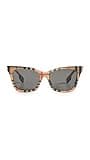 BURBERRY Women's Elsa Vintage Check Sunglasses, Vintage CHECK/GREY, Tan, Plaid, 53-17-140
