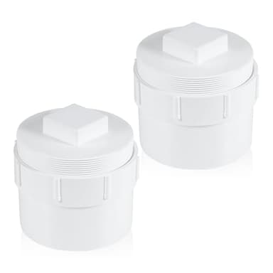 2pcs 6" PVC Sewer Cleanout Cap with Plug Cover Fitting, Threaded DWV Flush Sewer Cleanout Adapter for Drainage Pipe Systems Outdoor Garden