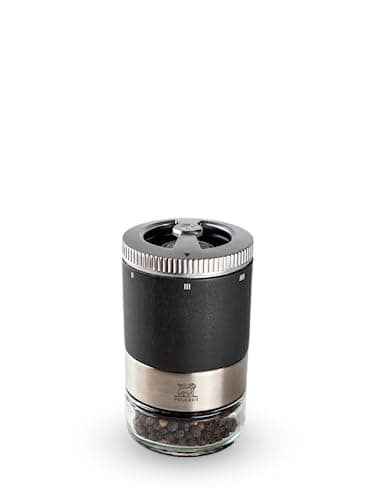 PEUGEOT - Maestro 10cm/ 5in Pepper Mill - Includes Kampot Black Pepper - Interchangeable Vial - U'Select Adjustment - PEFC Certified Wood & Stainless Steel - Made in France - Graphite Color