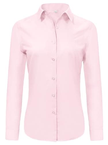 Ruisin Womens Button Down Shirts for Women Dress Work Shirt Fitted 3/4 Long Sleeve no Iron Business Casual Summer Wrinkle Free Blouse top Pink Size XL