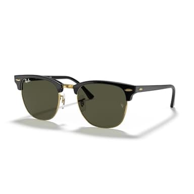 Ray-Ban Unisex RB3016 Clubmaster Square Sunglasses, Black On Gold/G-15 Green, 51 mm