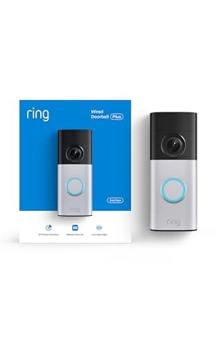 Ring Wired Doorbell Plus (newest model), Home or business security, Retinal 2K with wide-angle video, 4x Enhanced Zoom, and Low-Light Sight, Nickel Silver