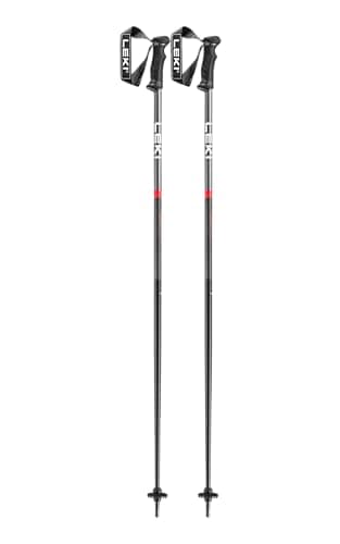 LEKI QNTM Lightweight Aluminum Ski Poles for Alpine Skiing - Black-Llight Anthracite-Bright Red - 115 cm