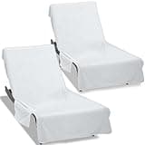 Ruikyhom Super Soft & Thick Lounge Chair Towel Cover (Pack of 2), Chaise Lounge Cover with Pockets,Beach Chair Cover for Pool Beach Garden Courtyard and Trips,85 x 30 in Pool Chair Cover,White