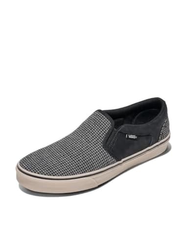 Vans Men's Asher Slip-On Shoe | Comfortable Sneakers for Walking, Fashion & Everyday Wear, Houndstooth Black/Taupe, 9.5