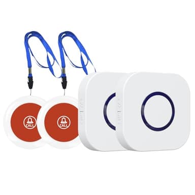 Wireless Caregiver Pager Dual Receiver Home Alert System with Emergency Call Bell SOS Buzzer Buttons for Elderly Parents 1000+ Feet Range 38 Melodies AB Buttons No Monthly Fee 2RX+2TX White