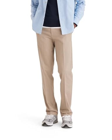 Dockers Men's Straight Fit Signature Lux Cotton Stretch Khaki Pant - Creased, Timberwolf, 34W x 32L