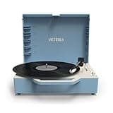 Victrola Re-Spin Sustainable Suitcase Vinyl Record Player, 3-Speed (33 1/3, 45 & 78 RPM), Belt-Driven Bluetooth Turn Table with Built-in Bass Radiator, 3.5mm Headphone Jack, Light Blue
