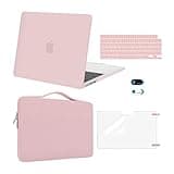 MOSISO Compatible with MacBook Air 13 inch Case 2025 2024 2023 2022 M3 A3113 M2 A2681, Plastic Hard Shell&Sleeve Bag&Keyboard Skin&Webcam Cover&Screen Film for MacBook Air 13.6 inch, Baby Pink
