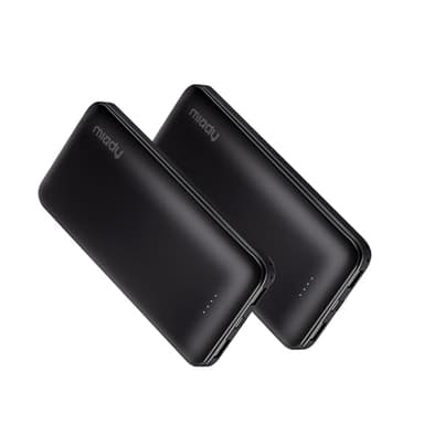 Miady 2-Pack 10000mAh Dual USB Portable Charger, Type-C Charging Power Bank, Slim Backup Battery Pack Compatible with iPhone 17/16/15/14/13 Galaxy S24/22 iPad Android etc (2 Black)