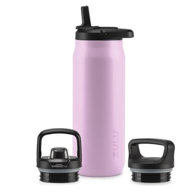 ZULU Base 32oz Stainless Steel Water Bottle with 3 Lids- Straw, Chug, Twist | Double Walled and Vacuum Insulated Metal Thermos | For Gym, Outdoor | Built in Carry Loop, Dishwasher Safe, Pink