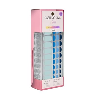Dashing Diva Gloss Nail Strips 5-in-1 Kit - Best of Blues - UV Free, Chip Resistant, Long Lasting Gel Nail Stickers - Contains 110 wraps, 5 prep pads, 2 nail files