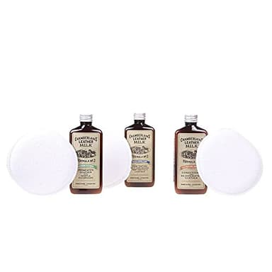 Leather Milk Leather Restoration Kit. Leather Cleaner, Conditioner, and Water Protector - No. 1-3 Leather Care Kit - All Natural, Non-Toxic. 2 Sizes. Made in The USA. Includes 3 Restoration Pads!