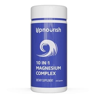 UpNourish Magnesium Supplement - 10 in 1 Magnesium Complex - Full Spectrum Magnesium Mineral Supplements with Glycinate, Citrate, Taurate, Malate, Carbonate, Oxide and More, 240 Vegan Capsules