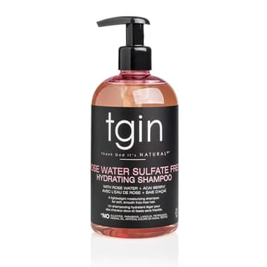 tgin Rose Water Sulfate-Free Hydrating Shampoo – Clarifying Shampoo for Curly, Wavy & Coily Hair – Lightweight Tgin Hair Products for Soft, Shiny, No Frizz Strands – Natural Botanical Formula (13oz)