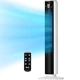 LEVOIT Tower Fan for Bedroom, 25ft/s Standing Fan that Blows Cold Air for Home, Quiet 28dB for Sleep, Remote, 90° Oscillation, 12H Timer, 5 Speeds, 4 Modes with Smart Sensor, Bladeless 36 inch, White