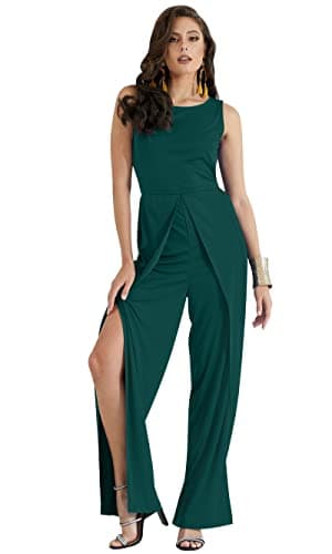 KOH KOH Womens Sleeveless Cocktail Wide Leg Casual Cute Long Pants One Piece Jumpsuit Jumpsuits Pant Suit Suits Romper Rompers Playsuit Playsuits, Emerald Green L 12-14