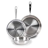 T-fal Pro Tri-Ply Stainless Steel Cookware Set 3 Piece, Induction Compatible, Oven Safe 500F, Fast & Even Heat, Professional Quality & Durability, Pots & Pans Set, Fry Pan Set, Dishwasher Safe, Silver