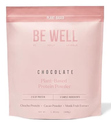 Be Well by Kelly Chocolate Plant-Based Protein Powder, Vegan 21G Protein 9G Fiber 1 NetCarb (3 Ingredients, 20 Servings) 9 Amino Acids 3 BCAAs No Soy, No Dairy, Stevia-Free No Sugar Added 1.85lb 840g