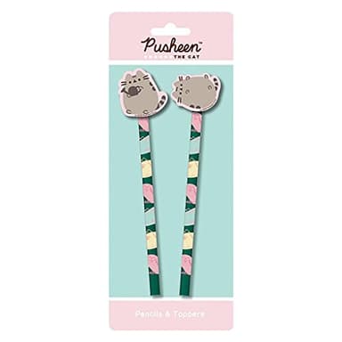 Pusheen Set of 2 Drawing Pencils with Toppers (Botanical Design) School Supplies and Office Supplies - Official Merchandise